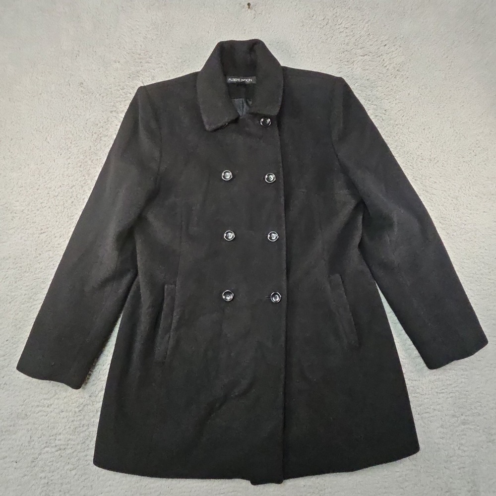 Albert Nipon Peacoat Womens 8 Black Double Breasted Wool Cashmere Blend USA - Picture 2 of 16